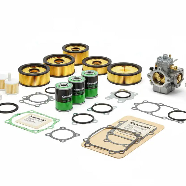 Genuine Kawasaki OEM engine parts and accessories including filters, carburetors, and gaskets